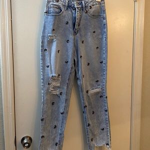Light Blue Ripped Jeans with Butterfly Detailing, size:5